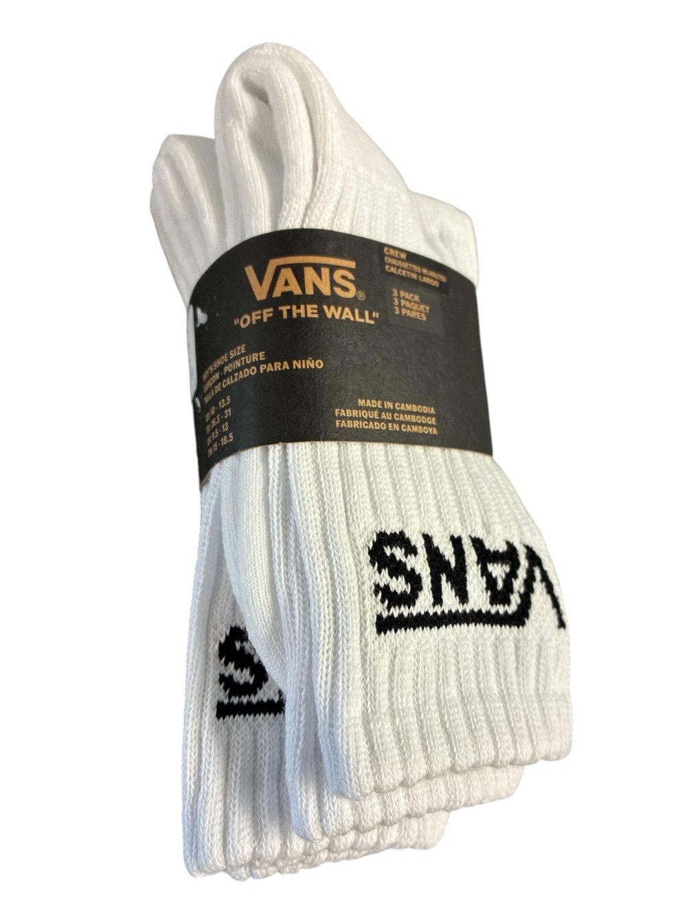 Vans kids White Crew Socks - 3 Pack shoe size 10-13.5 new